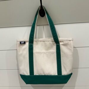 Lands' End Green and White Canvas Tote